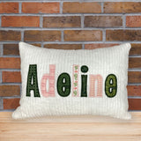 Personalized Pillow for Girls - Soft Pinks and Forest Green Applique