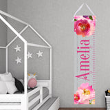 Personalized Growth Chart - Gray Wood and Pink Floral Design