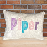 personalized name pillow for girl- multiple pastel colored applique name