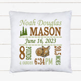 Birth Statistics Pillow - Embroidered Woodland Design
