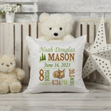 Birth Statistics Pillow - Embroidered Woodland Design