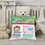 Girl Reading Pillow With Embroidered Pocket