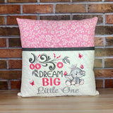 Elephant reading pillow with pocket - grey and pink theme - Dream Big Little One