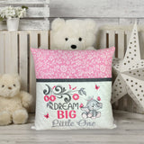 Elephant reading pillow with pocket - grey and pink theme - Dream Big Little One