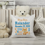 Personalized Birth Statistics Pillow - Embroidered Fox Design
