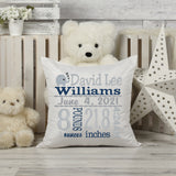 Personalized Birth Statistics Pillow - Embroidered Baby Elephant Design