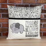 Elephant Reading Pillow - Black and Gray design