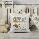 Personalized Birth Statistics Pillow - Embroidered Hedgehog Design