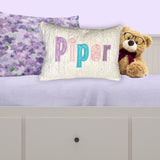 name pillow for girl- multiple pastel colored applique name
