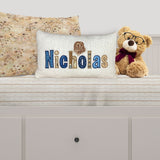 Personalized Pillow for Boys - Blue and Brown Name Applique With Owl