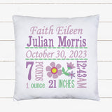 Birth Statistics Pillow - Spring flowers