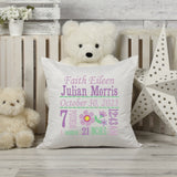 Birth Statistics Pillow - Spring flowers