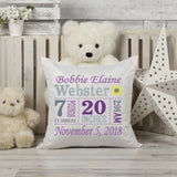Personalized Birth Statistics Pillow - Embroidered Sunflower Design