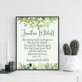 Baptism Wall Décor - Personalized Watercolor Greenery Keepsake