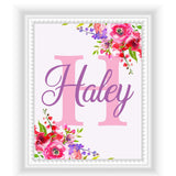 Personalized Pink Floral Initial And Name Wall Decor