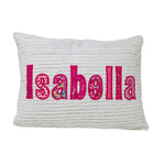 Personalized throw pillow for girls - white chenille fabrics with bright pink applique name
