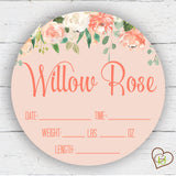Peaches And Cream Floral Birth Stat Sign