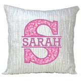 Personalized Pink Floral Applique Name Pillow for Girl