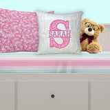 Personalized Pink Floral Applique Name Pillow for Girl