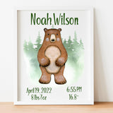 Woodland Animals Birth Statistics Wall Art - Bear -Printable