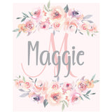 Pink And Gray Floral Initial And Name Wall Décor