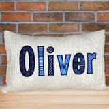 personalized name pillow for kids- navy and blue applique name