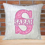 Personalized Pink Floral Applique Name Pillow for Girl