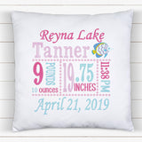 Personalized Birth Statistics Pillow - Embroidered Fish Design