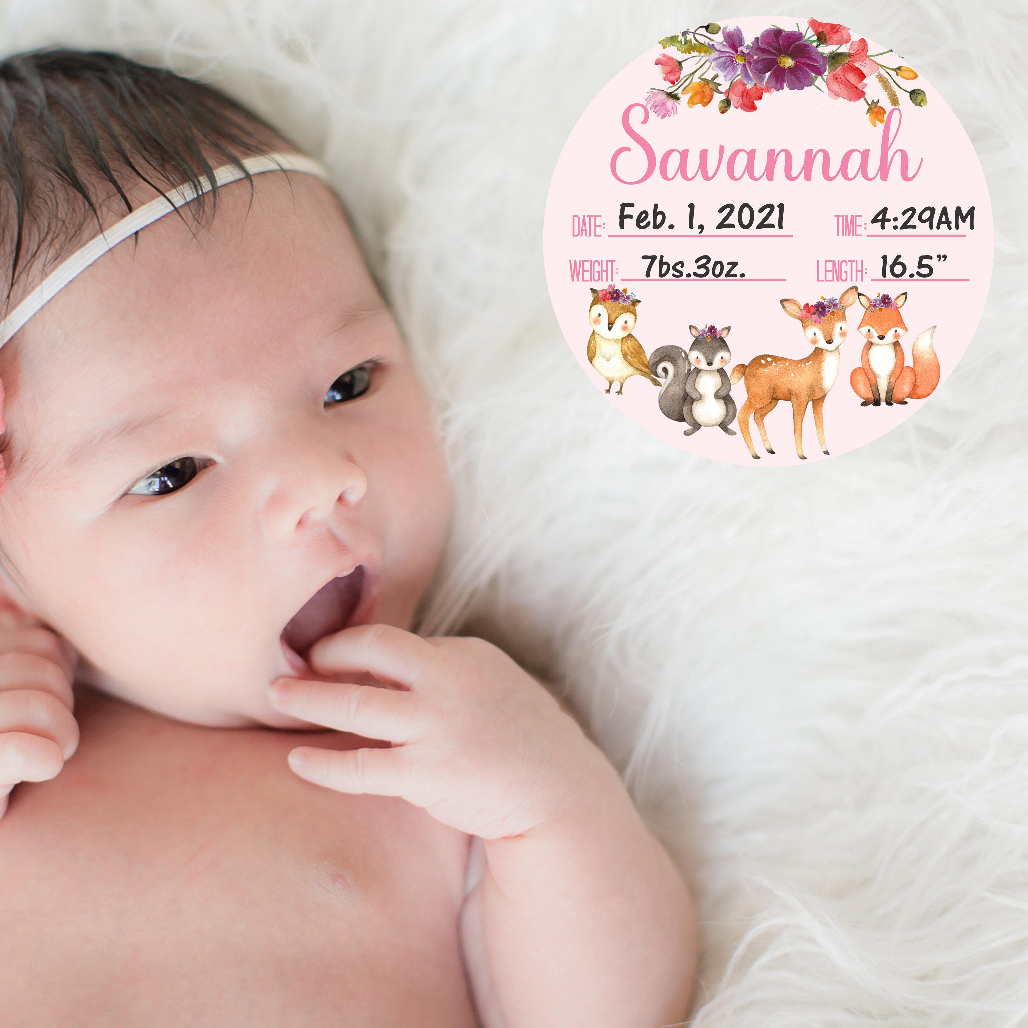 Personalized floral forest friends birth stat sign