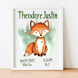 Woodland Animals Birth Statistics Wall Art - Printable