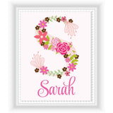 Personalized Pink Floral Letter And Name Wall Decor