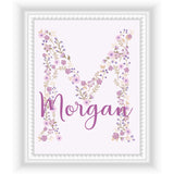 Personalized Lavender Floral Initial And Name Wall Decor