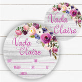 Birth Stat Sign - Lavender Floral on Wood Background - Printed