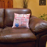 Girl reading pillow with embroidered pocket