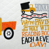 Construction reading pillow with pocket