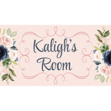 Personalized Name Sign - Girl Design - Navy and Blush Floral