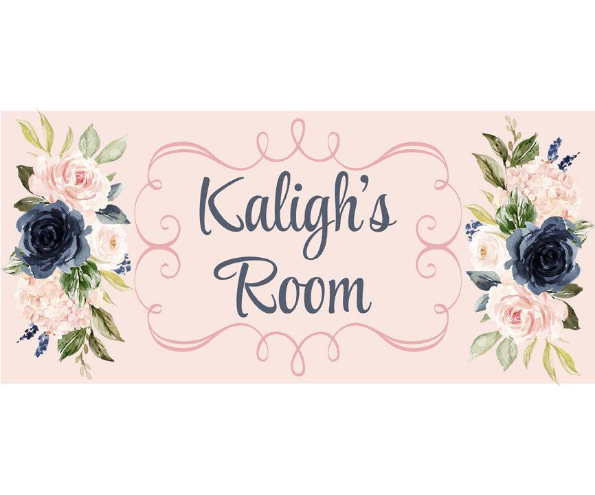 Personalized Name Sign - Girl Design - Navy and Blush Floral