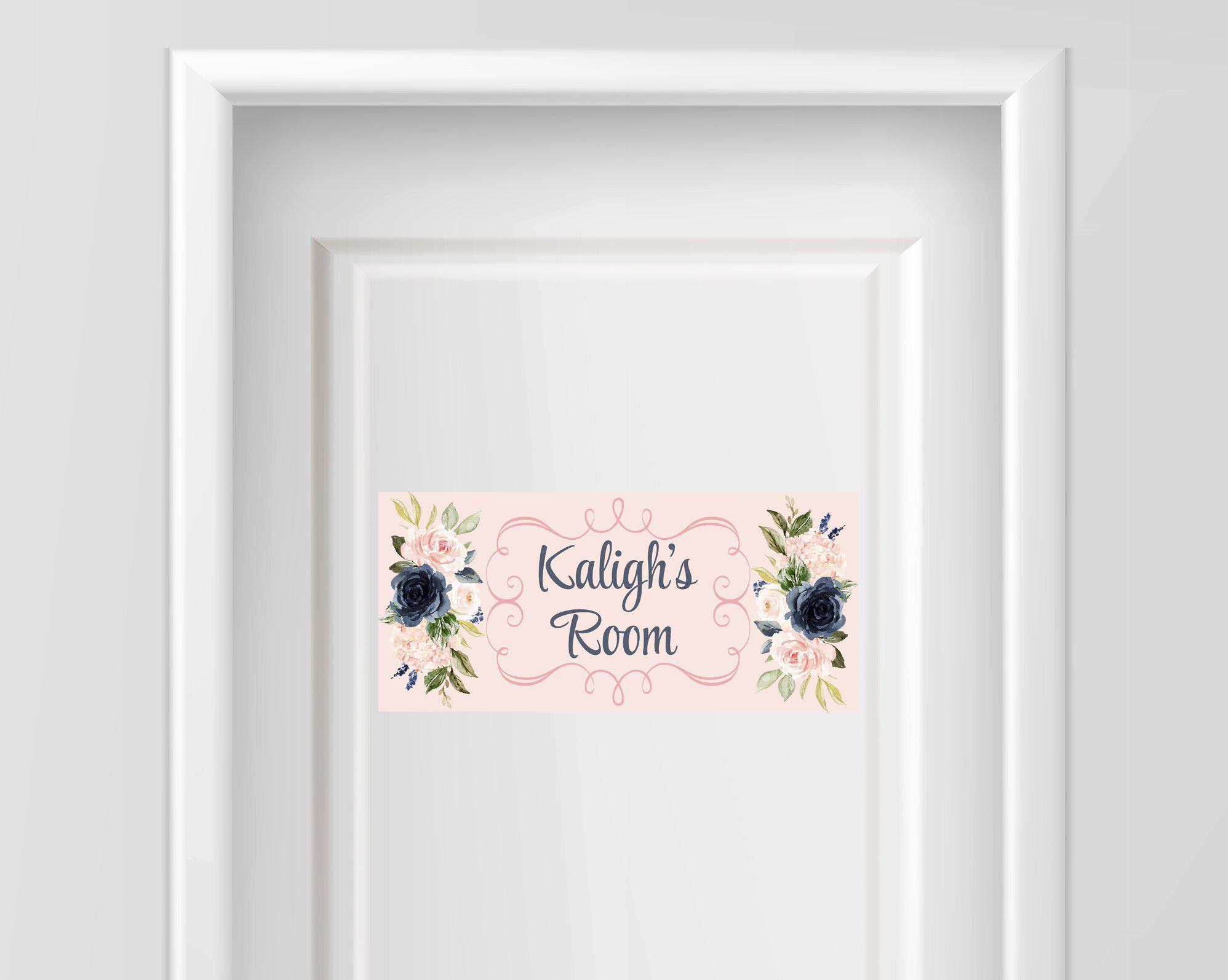 Personalized Name Sign - Girl Design - Navy and Blush Floral