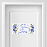 Personalized Name Sign - Girl Design - Navy and Yellow Floral
