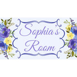 Personalized Name Sign - Girl Design - Navy and Yellow Floral