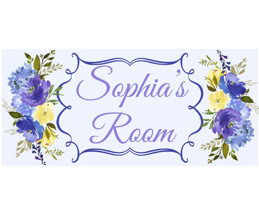 Personalized Name Sign - Girl Design - Navy and Yellow Floral