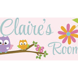 Personalized Name Sign - Girl Design - Pink Owls and Flowers