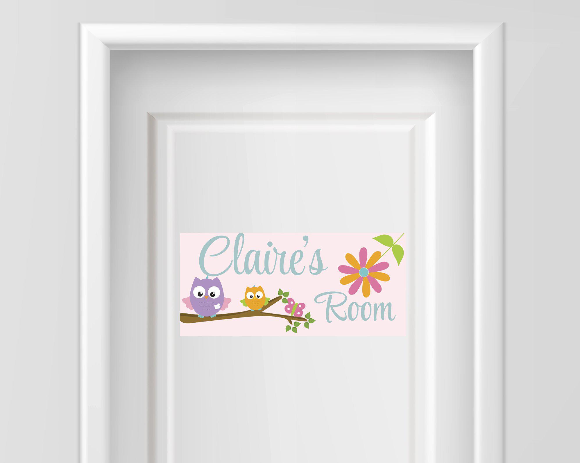 Personalized Name Sign - Girl Design - Pink Owls and Flowers