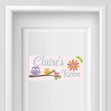 Personalized Name Sign - Girl Design - Pink Owls and Flowers