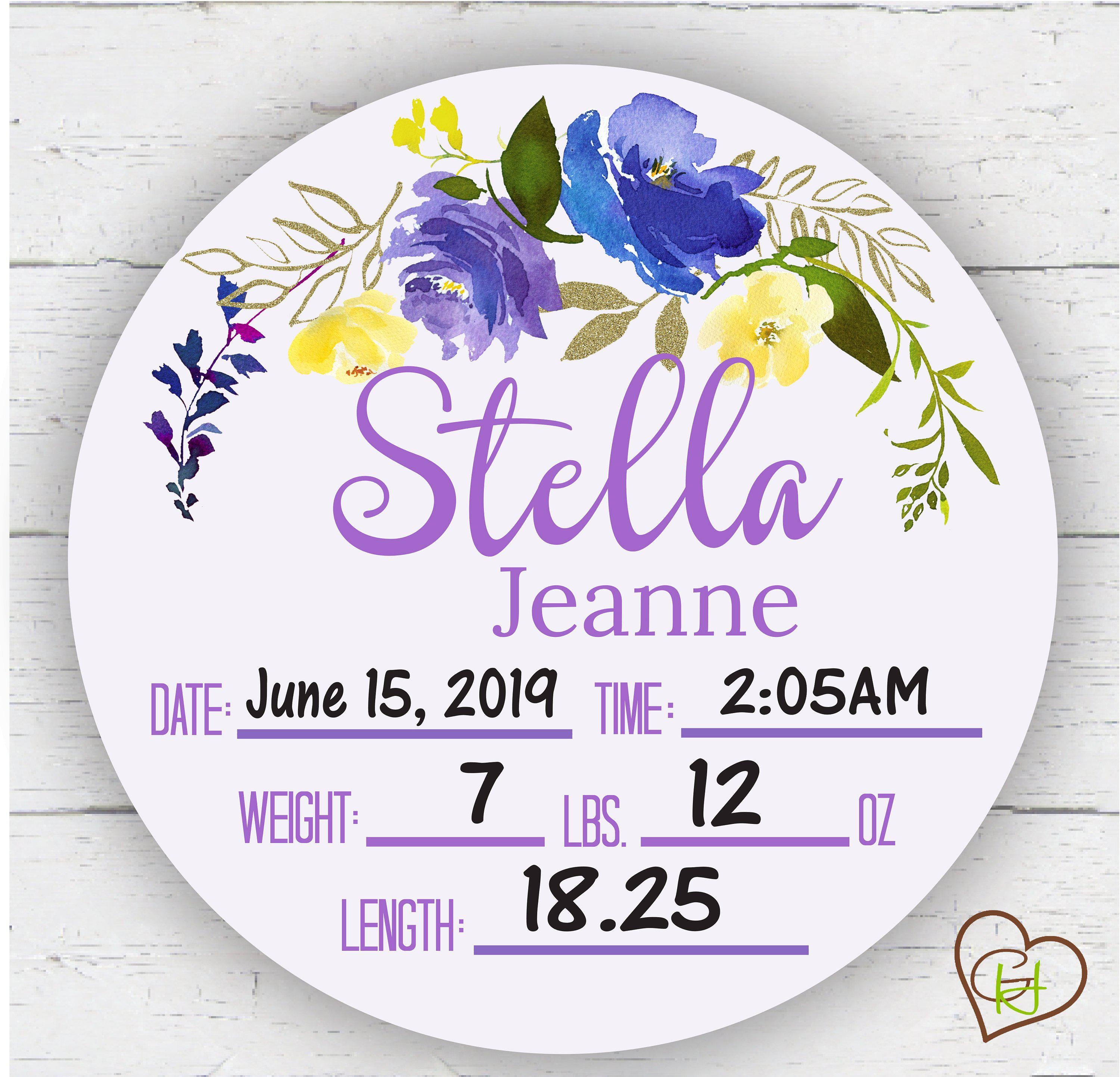 Birth Stat Sign - Blue/Purple/Yellow Floral