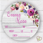 Birth Stat Sign - Lavender Floral on Wood Background