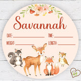 Birth Stat Sign - Woodland Animals for Girls