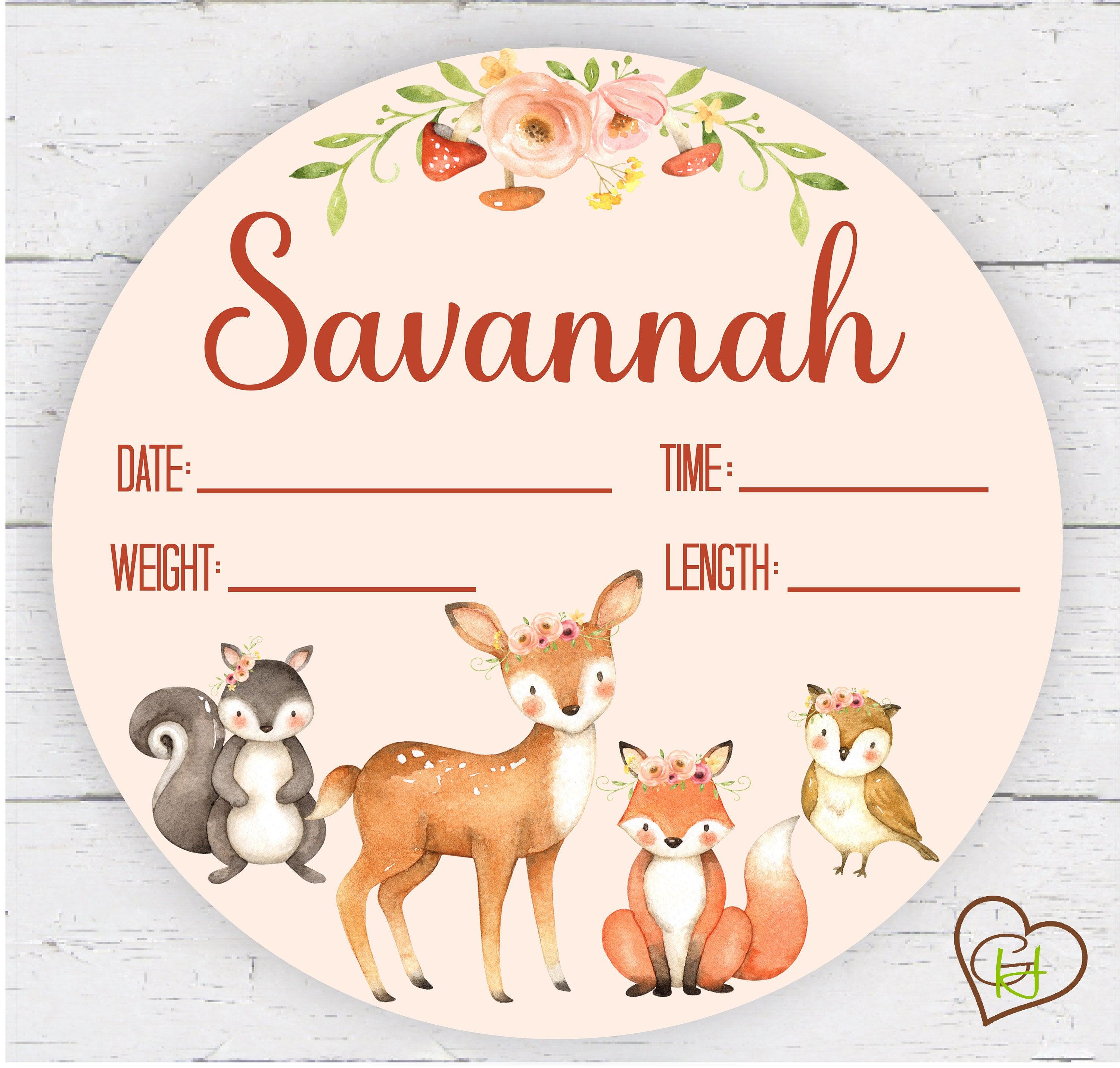 Birth Stat Sign - Woodland Animals for Girls