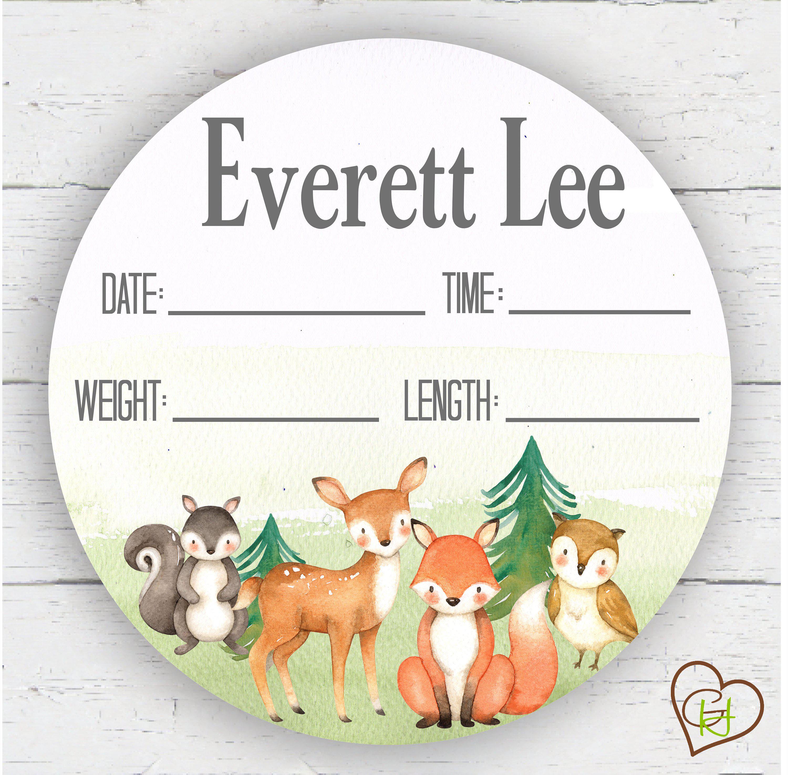 Woodland Animals Birth Stat Sign