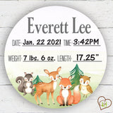 Woodland Animals Birth Stat Sign